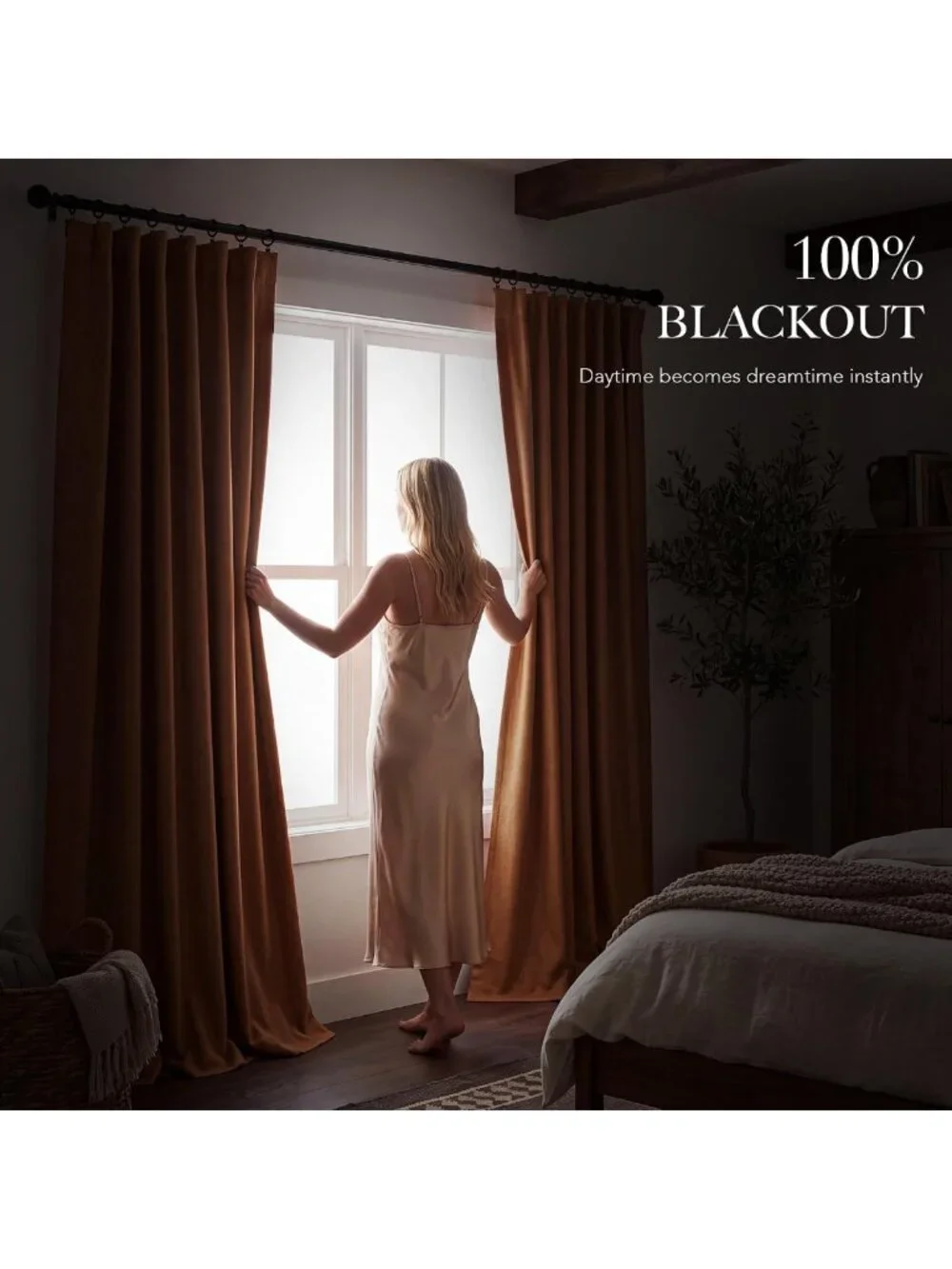 Burnt Orange Total Blackout Curtains 96” Long - Perfect for Dining Room Decor